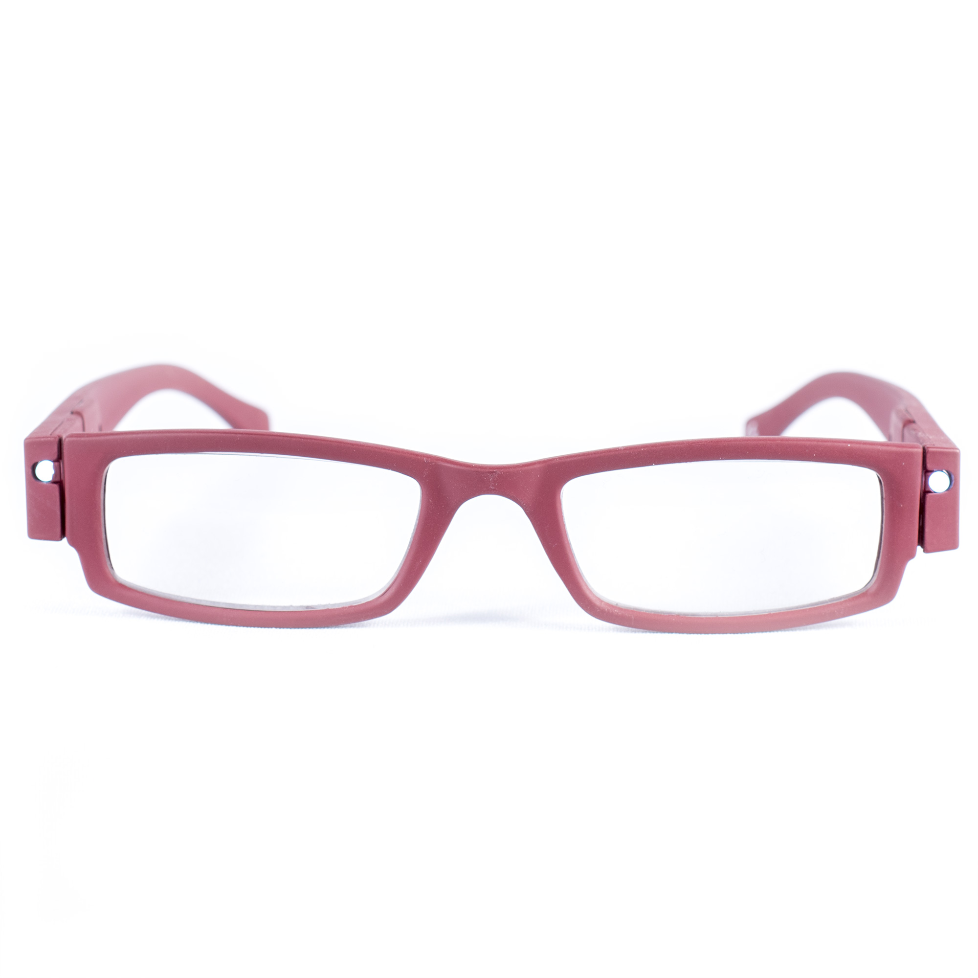 LED leesbril rood. Leesbril met LED-verlichting in mat rood.